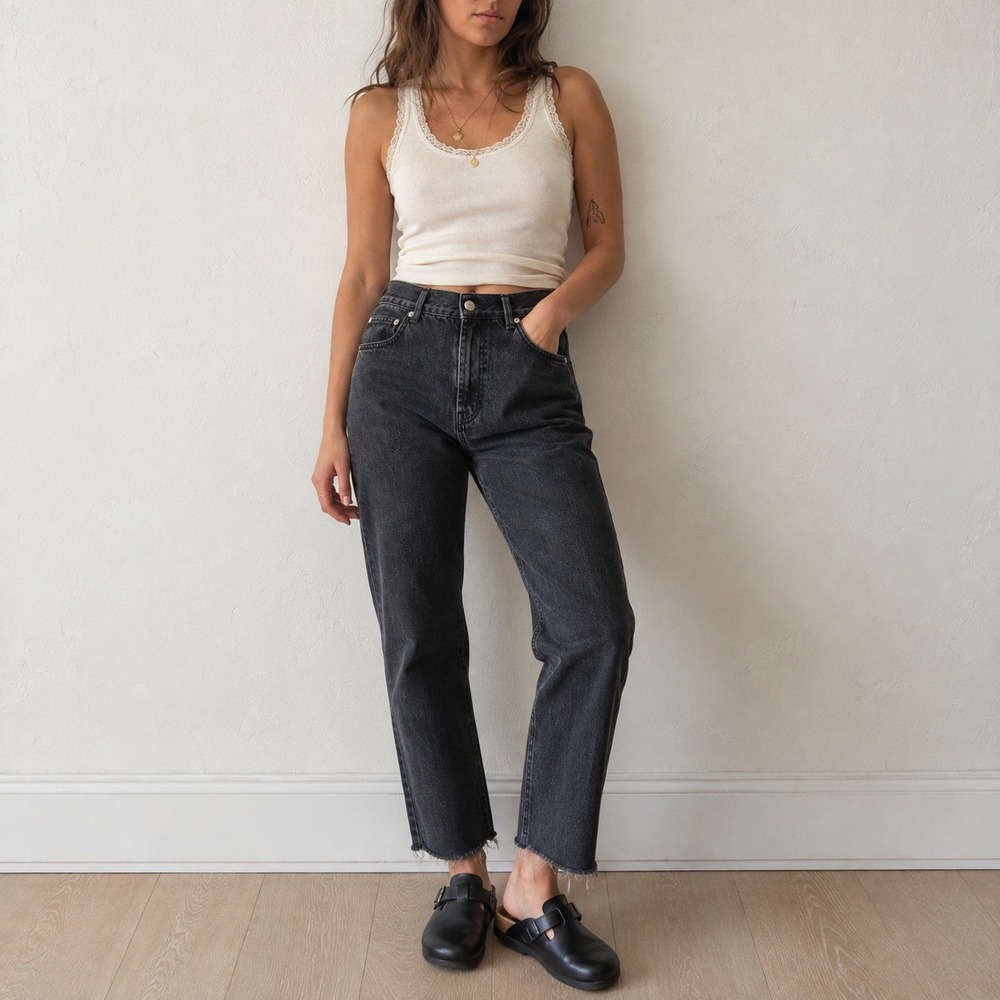 Officine Generale Naomi Womens Jeans 30 Black Raw Hem Frayed Denim Parisian Core